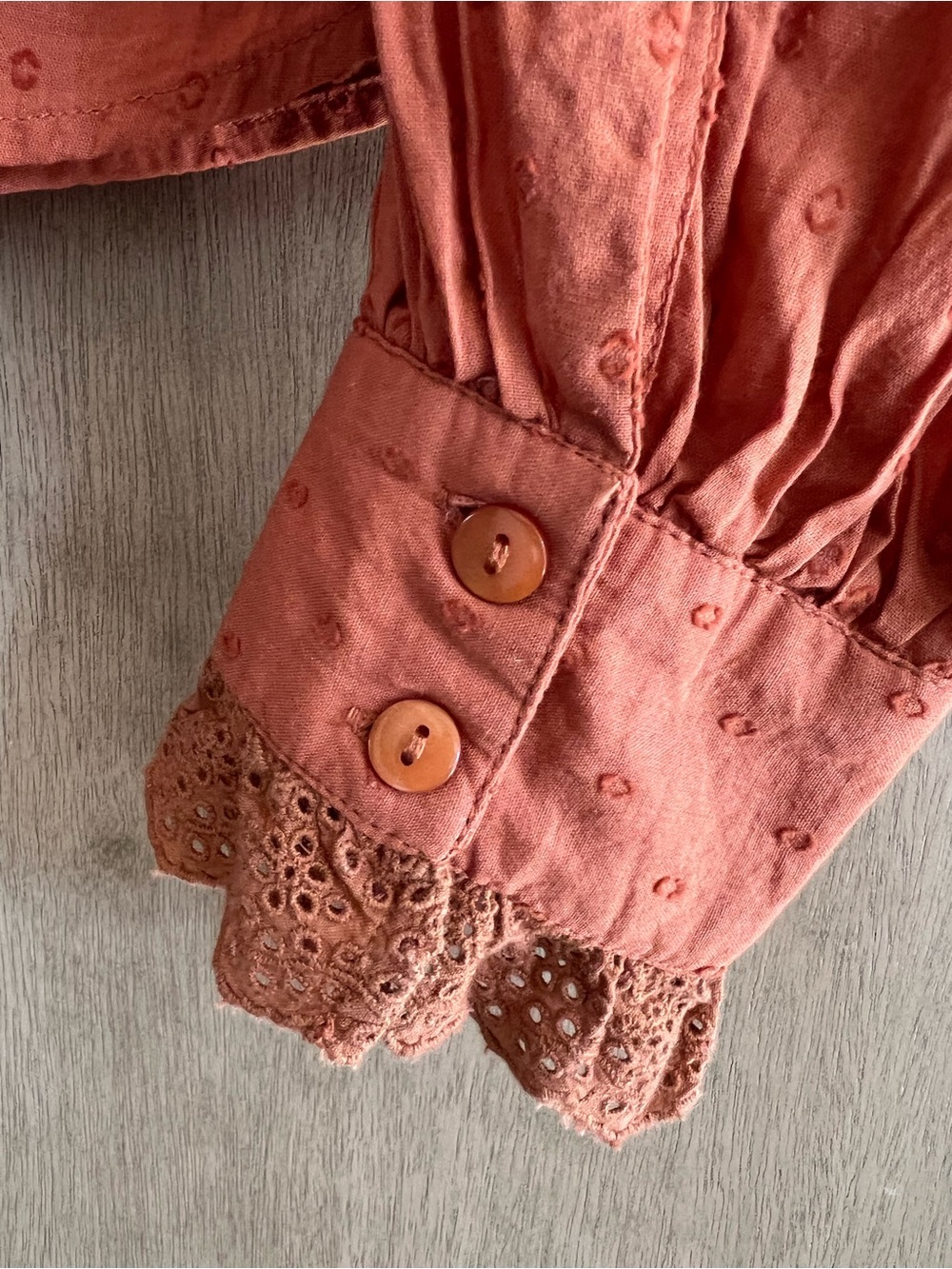 Love the Label Women's Rust Orange Cotton Eyelet Long Sleeve Blouse - Size: S - Picture 6 of 10